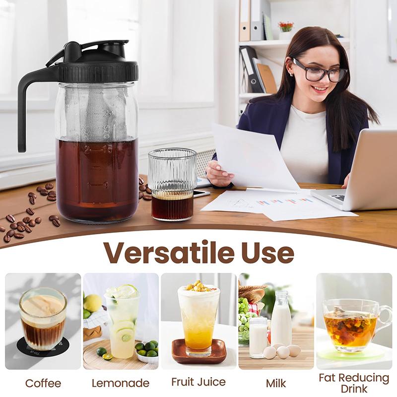 64Oz/ 32Oz Cold Brew Coffee Pot Durable Glass Coffee Pot With Stainless Steel Filter Hand Brewing Iced Tea Coffee Perfect Gift