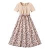 Girls Fashion Dress Summer Children Short Sleeve Patchwork Sweet Floral Dress
