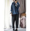 Johnature Linen Lapel Vintage Style Loose Shirt Autumn Woman Long Sleeves Splicing Contrast Color Shirt