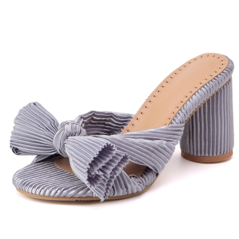 Fashion Fashion Summer Slippers Sandals Shoes Woman Outside Sweet Bow High Heels Slides Green Red Black Party Shoes Female Large Size 50