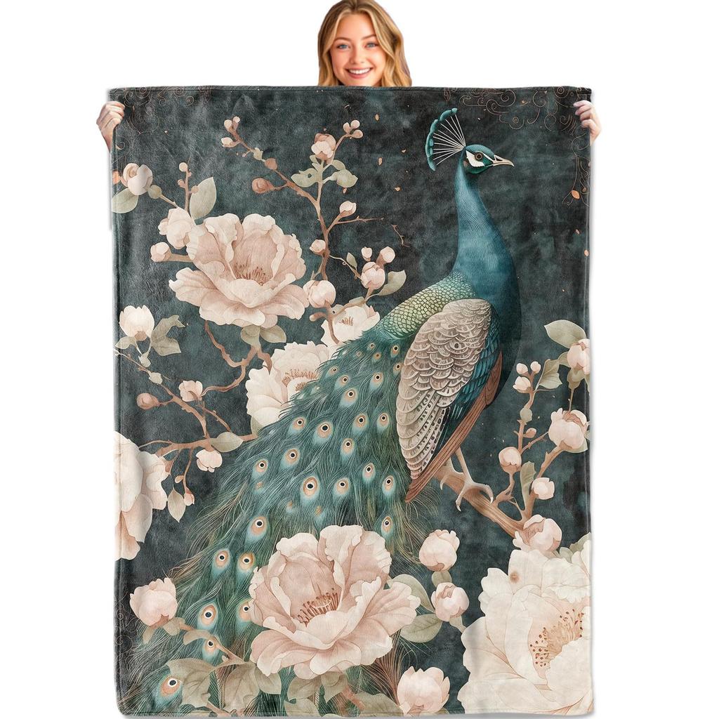 Bemalter Kolibri mit Blumen digital bedruckte Polyester-Samt-Flanell-Decke Weiche Fleece-Sofa-Abdeckdecken für Betten