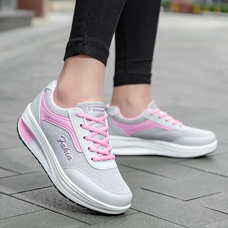 Scarpe da ginnastica da donna con zeppa rocker, scarpe da ginnastica casual con lacci e altezza bassa, scarpe comode con piattaforma da passeggio