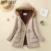 BITCED Fall/Winter Women's Plus Size Thickened Standard-Fit Long-Sleeve Hooded Shearling-Lined Cotton Jacket