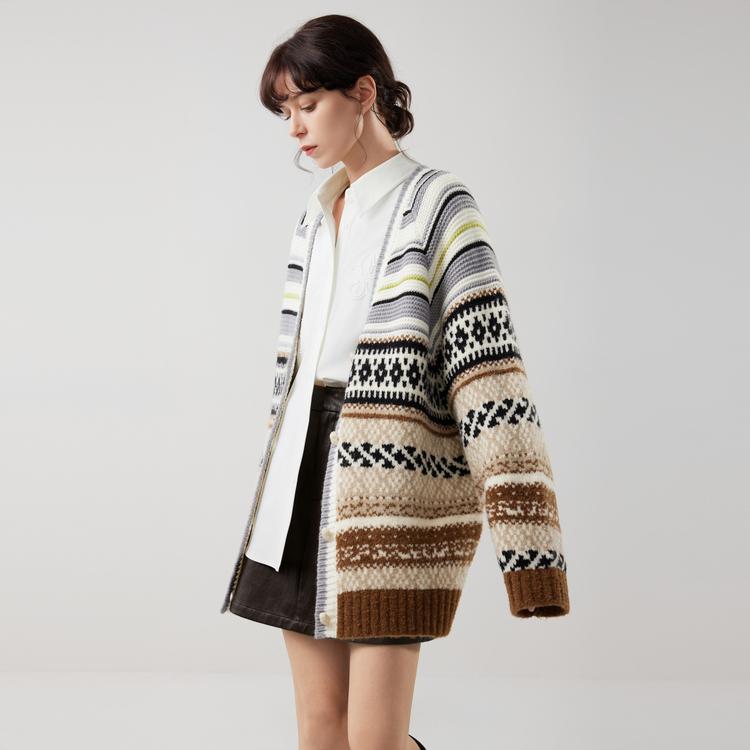 ELLE French Style Striped Color Block Fashion Design Casual Loose Versatile Comfortable Long Sleeve Cardigan Sweater Women tops L8AZK208