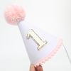 HGFC First Birthday Hat for Baby Girls - Glitter Hat with Pink Pom Topper, Cake Smash Photo Prop for 1st Birthday