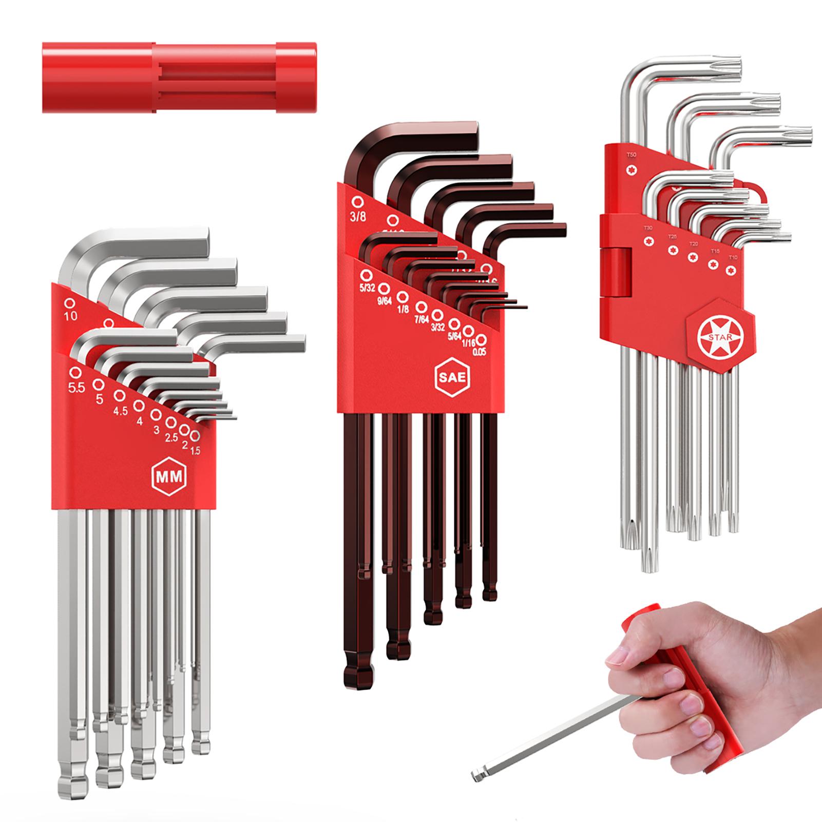 

Wrench Set 35 Piece Hex Key Set Key Set Steel And CRV SAE 3/64-3/8 inch / MM 1.5-10mm / T10-T50, Arm End Wr