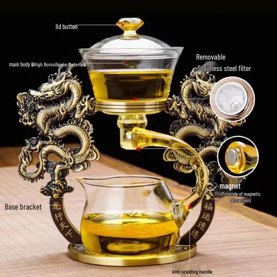 Brass Double Dragon High-Temperature Resistant Tea Set - Creative Kung Fu Brewing Ornament.