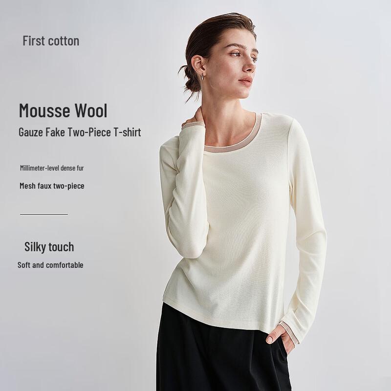 Chumian Mousse Wool Blend Mock Layer Long Sleeve T-Shirt