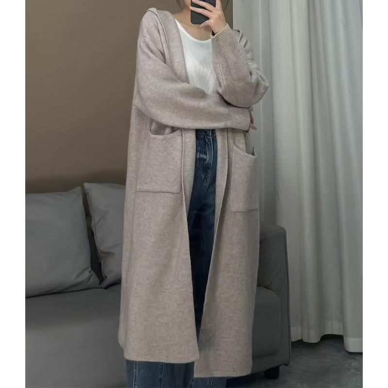 YYFS Women's Fashion Casual Fall Winter Solid Color Print Long Sleeve Hooded Tops Women's Clothing Woolen Knitwear Sweaters