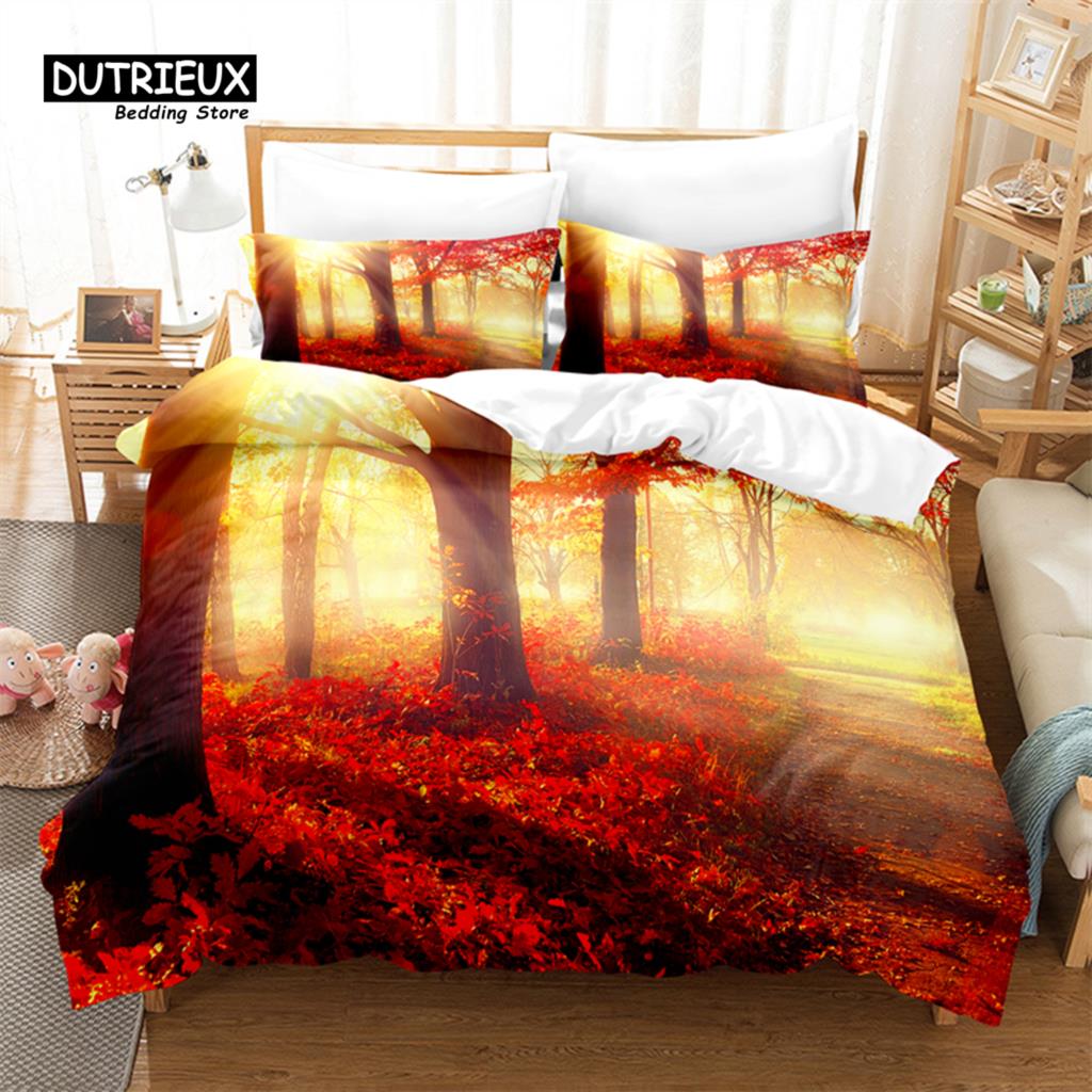 Dichter Wald Bettbezug-Set, Modisches Bettwäsche-Set, Weicher, bequemer, atmungsaktiver Bettbezug, Für Schlafzimmer-Gästezimmer-Dekor