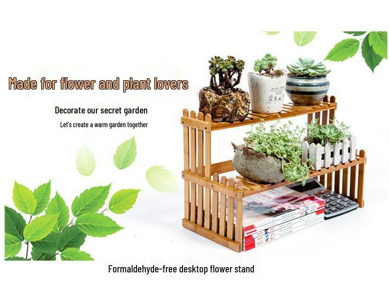 Desktop Office Multi-Tier Succulent Stand: Wooden Floor Plant Rack for Living Room or Balcony