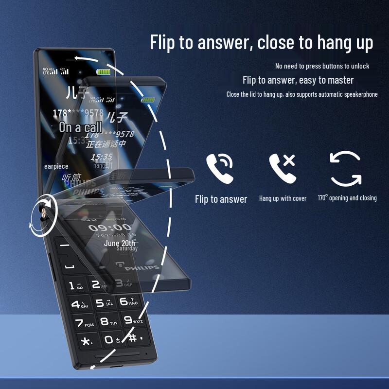 Philips Telefon Flip E6515 Plus 4G pentru Seniori (Versiunea CN)