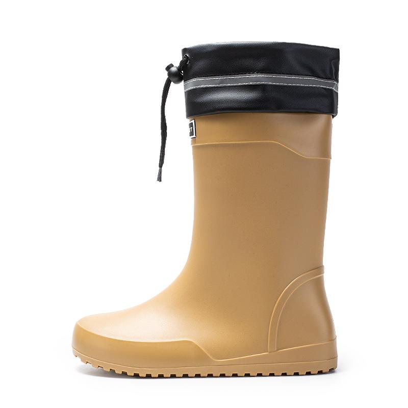 Water shoes high-end medium tube flat-soled rain shoes men's waterproof elastic bundle fixed cotton lint rain boots waterproof rubber shoes