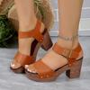 Summer New High-heeled Sandals Women's Shoes One-word with Fish Mouth Sandals Belt Buckle High-heeled Casual Sandals