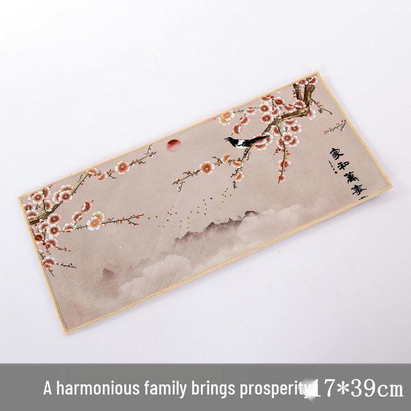 Semišová retro utěrka na čaj inspirovaná čínskou tušovou malbou - Absorpční, oboustranný podtácek pro čajové soupravy a stoly
