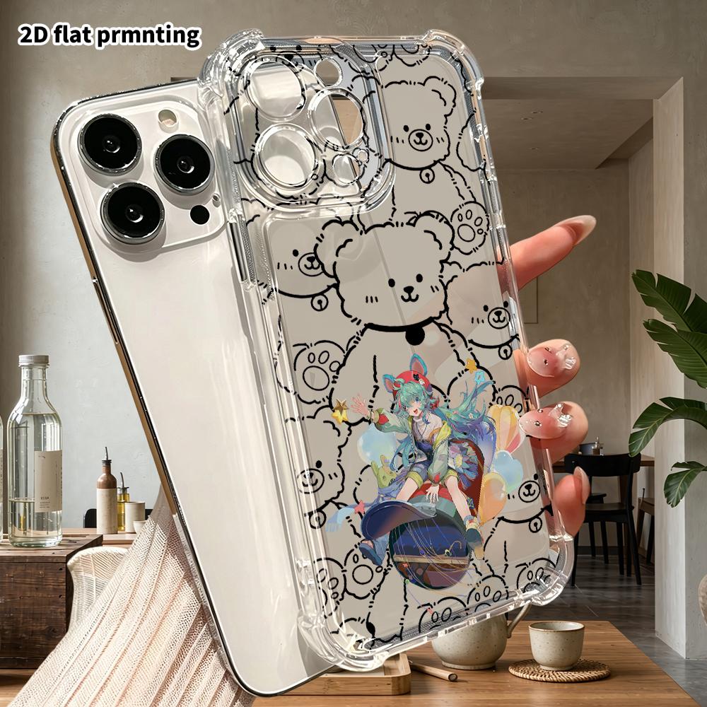 Phone Case: 2D flat suitable for iPhone 18 17 16 15 14 13 Pro, transparent four corner protective case, long curly hair, Christmas and Halloween gift