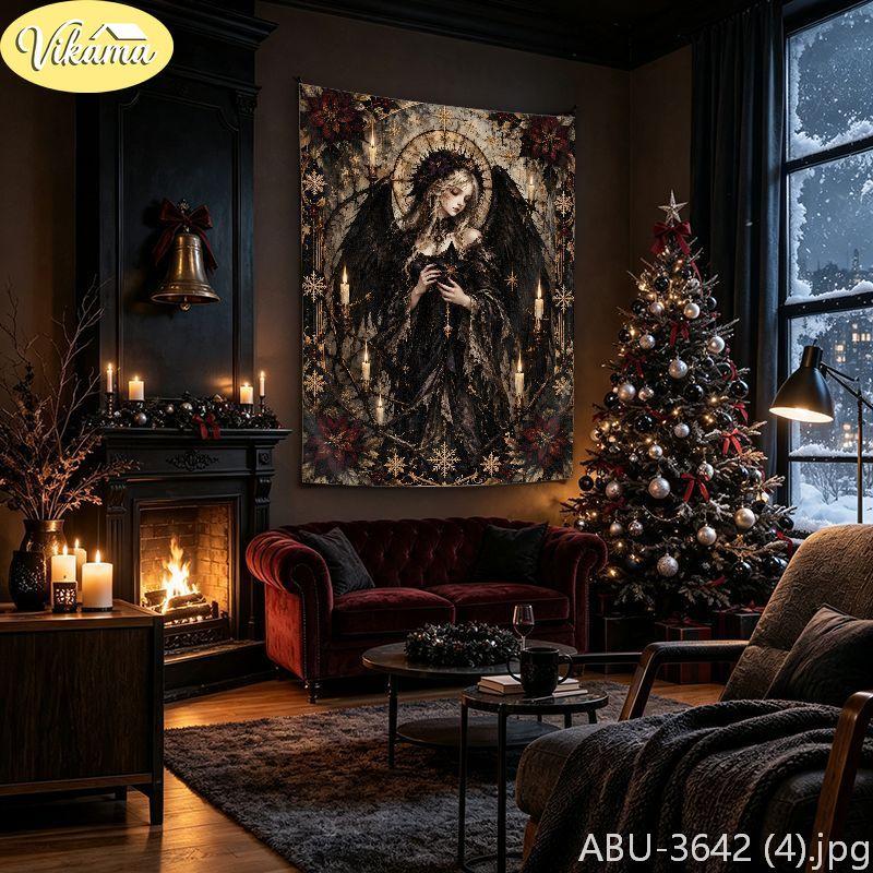 Gothic Frosted Window Castle Skull Wall Tapestry Dark Victorian Holiday Winter Ice Pattern Home Decor Modern Style Soft