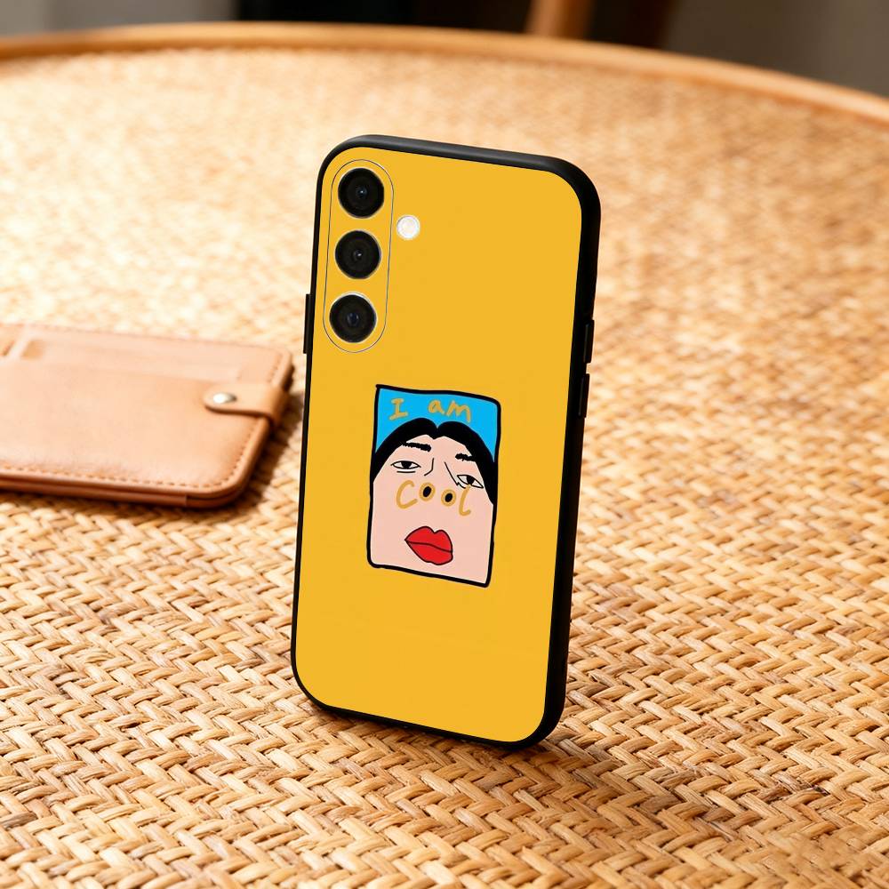 1PC F-Funny E-Exaggerated Face Emotion Phone Case For Samsung  A73,72,71,A52,51,40,41,A22,A32,31,A13, Soft Black Shell