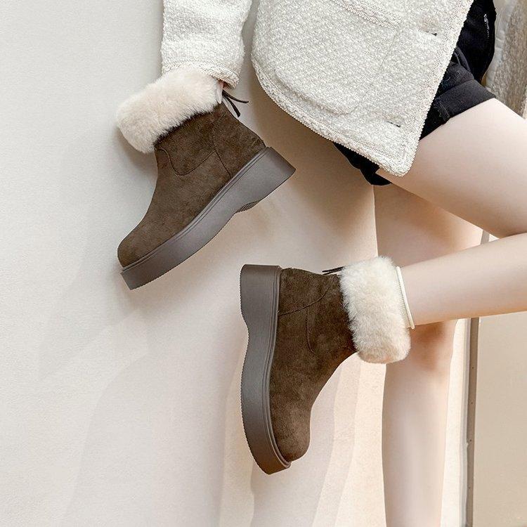 Damen Schneestiefel 2025 Herbst und Winter neue dicksohlige erhöhende Martin Boots Samt Boken kurze Stiefel flauschige warme Baumwollschuhe Tide