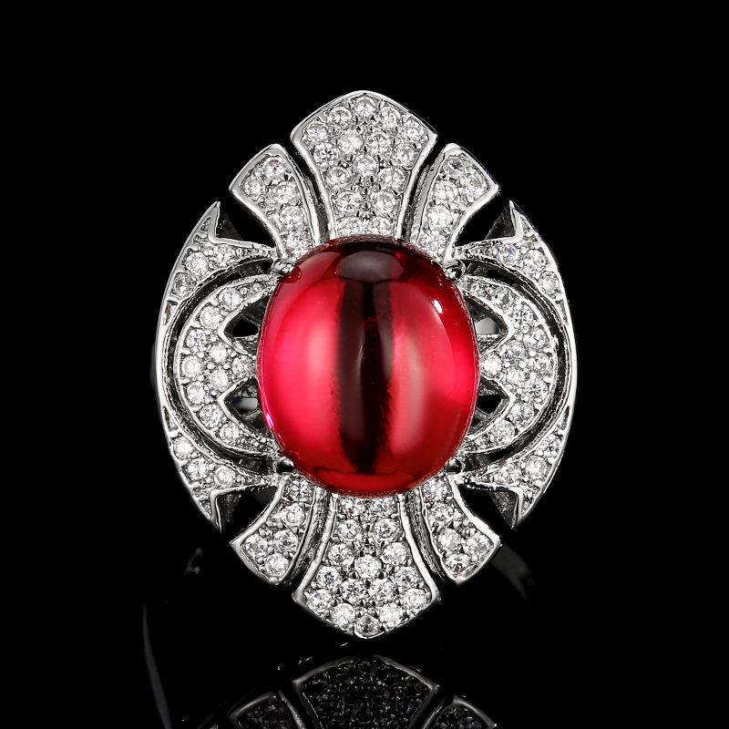 Jewelry Rings Natural Chalcedony Agate Imitation Pigeon Blood Red Corundum Retro Fashion High-end Feel Women's Open