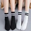 5 Paar Damen Mid-Length Socken Einfarbig Parallele Streifen Schlicht Modisch Sport Schweißabsorbierend Hochwertig Mädchensocken