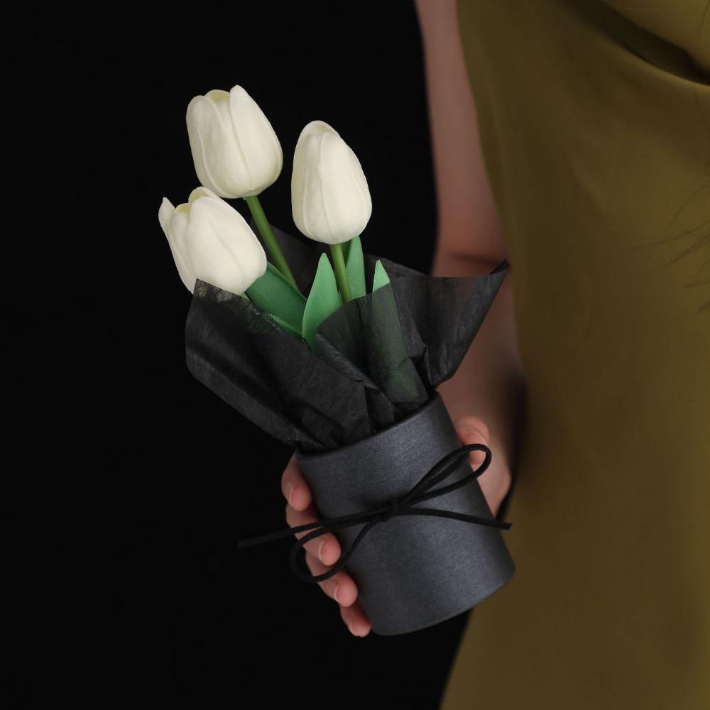 Simulation Artificial Tulip Bouquet Realistic Fake Flower Bunch Tulip Bucket Bouquet  Dining Table