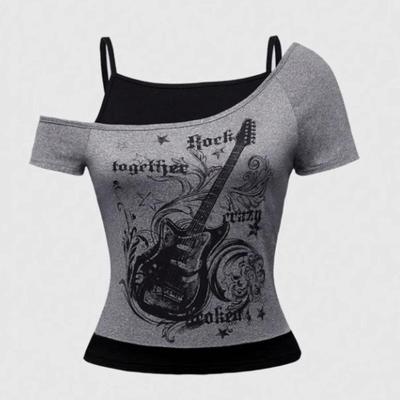 T-shirt da donna estiva alla moda europea e americana con motivo gotico stampato