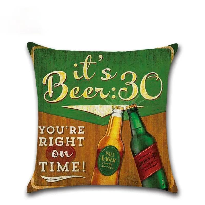 Vintage Beer Bottle Cartoon Pillow Case Alphabet Beer Printed Throw Pillow Vintage Home Decorative  Linen Cushion Cover