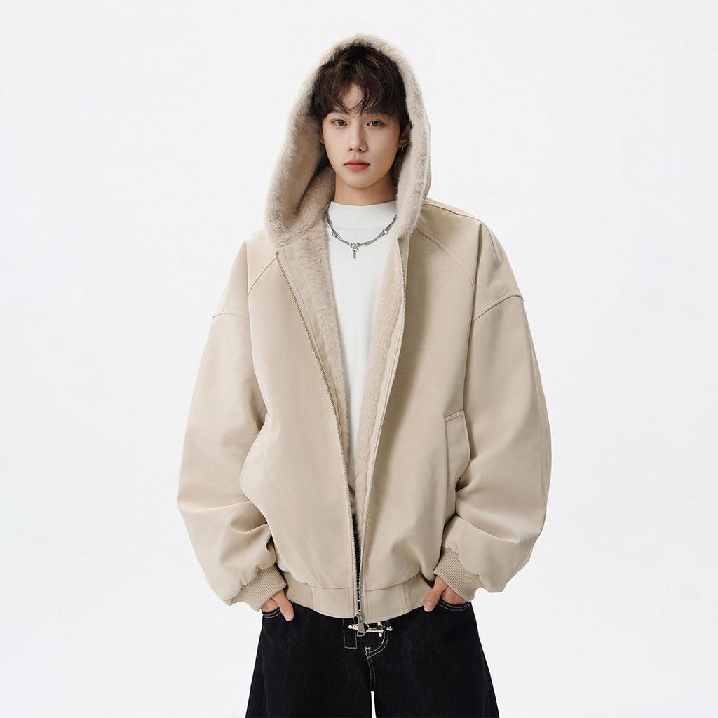 Men's American Style Fur Collar Winter Jacket - High Street Fashion Warm Hooded Cotton Coat