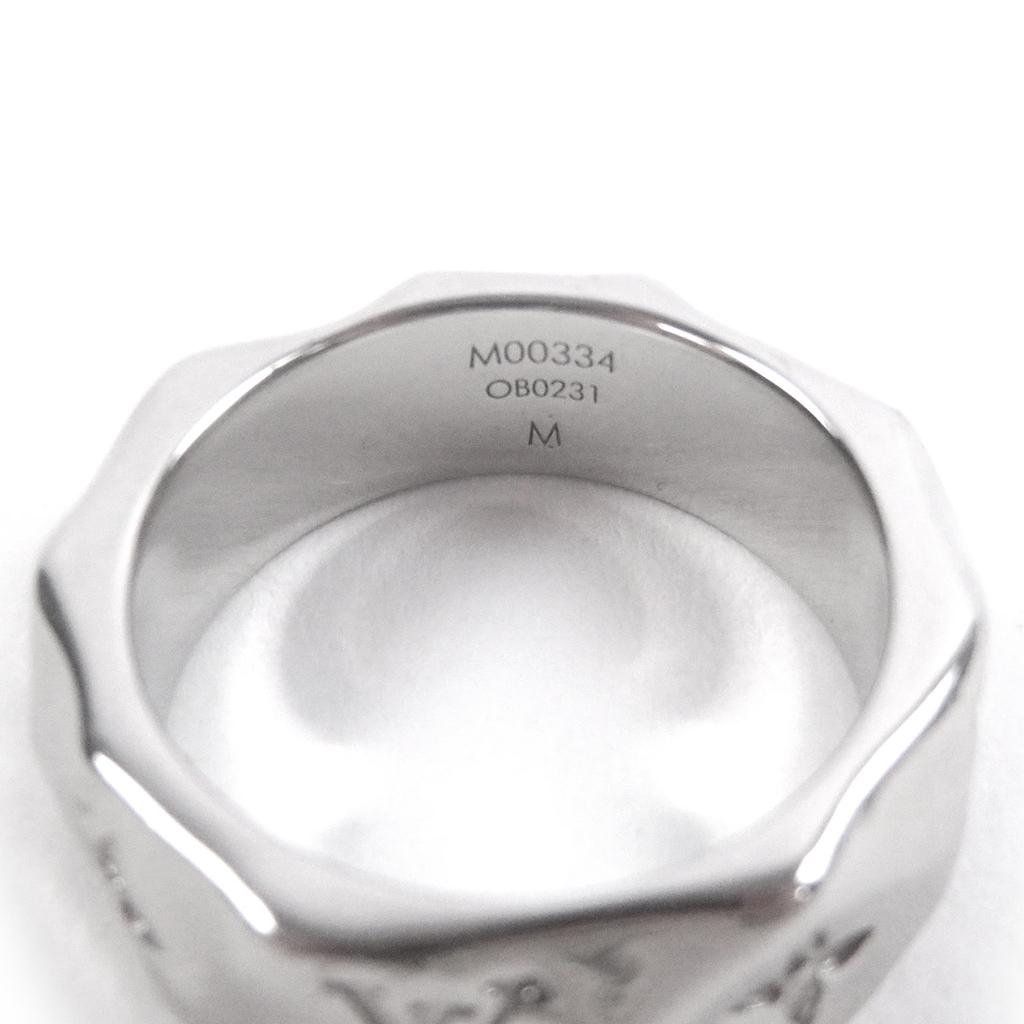 Great LOUIS VUITTON Ring Berg Monogram Curved Ring Silver mens M M00334 Used