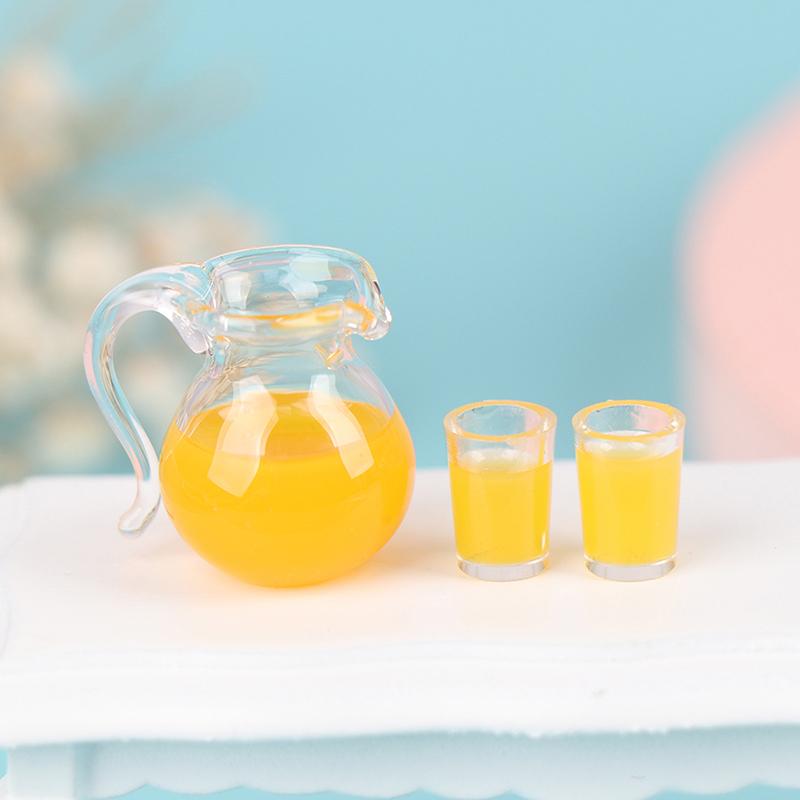 3Pcs/Set 1:12 Dollhouse Miniature Drink Cup Orange Juice Jug Model Kitchen Decor