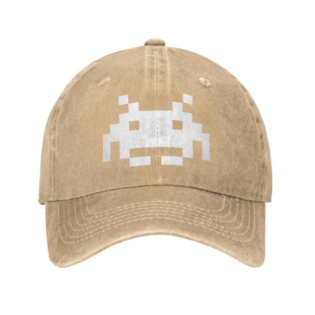 Washed Baseball Cap Space Invaders Summer Trucker  For Unisex Men Shooting Video Game Print Kpop Sun Baseball Caps