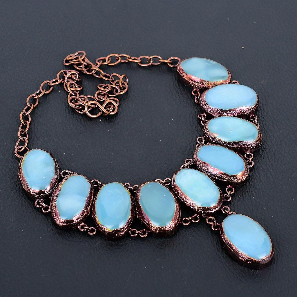 Aquamarine Necklace Gemstone Jewelry, Copper Electroformed Necklace, Adjustable Handmade Chain Necklace Gift For Wife Jewelry