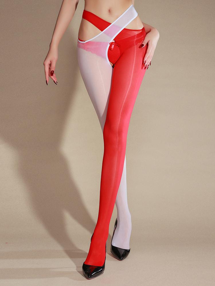 Collant Patchwork Sexy con Incrocio Lucido e Apertura sul Cavallo Collant da Donna 8D Collant Combinazione alla Moda Collant Lingerie