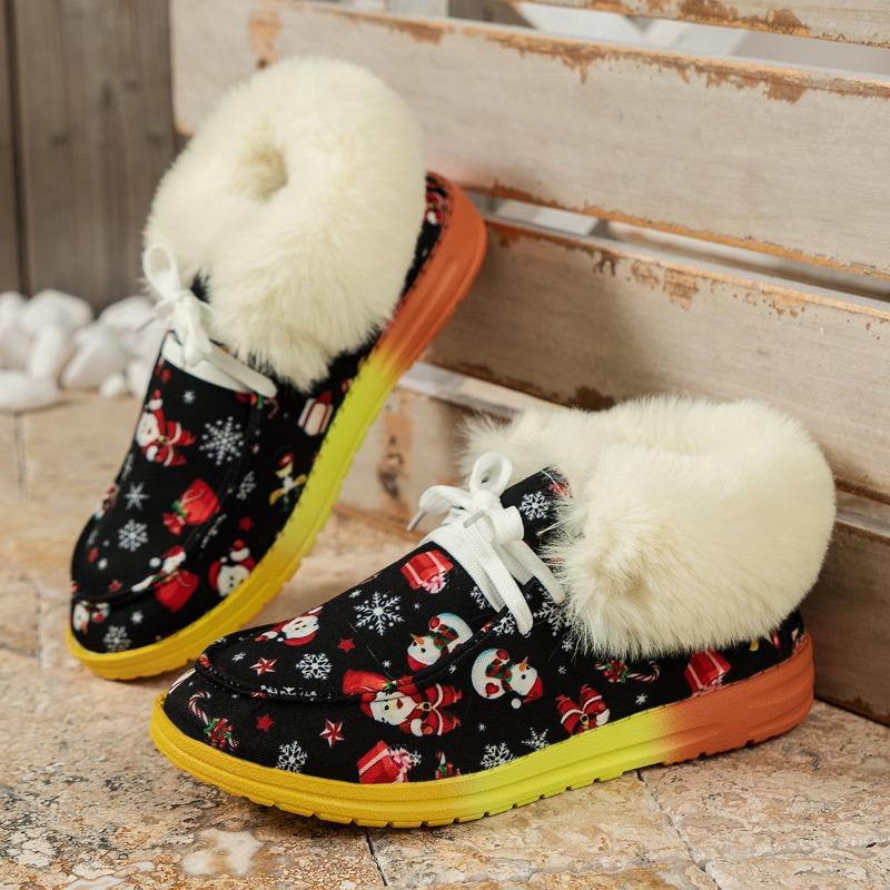 New large size cotton shoes women's snowflake Santa Claus flat casual shoes autumn and winter single shoes