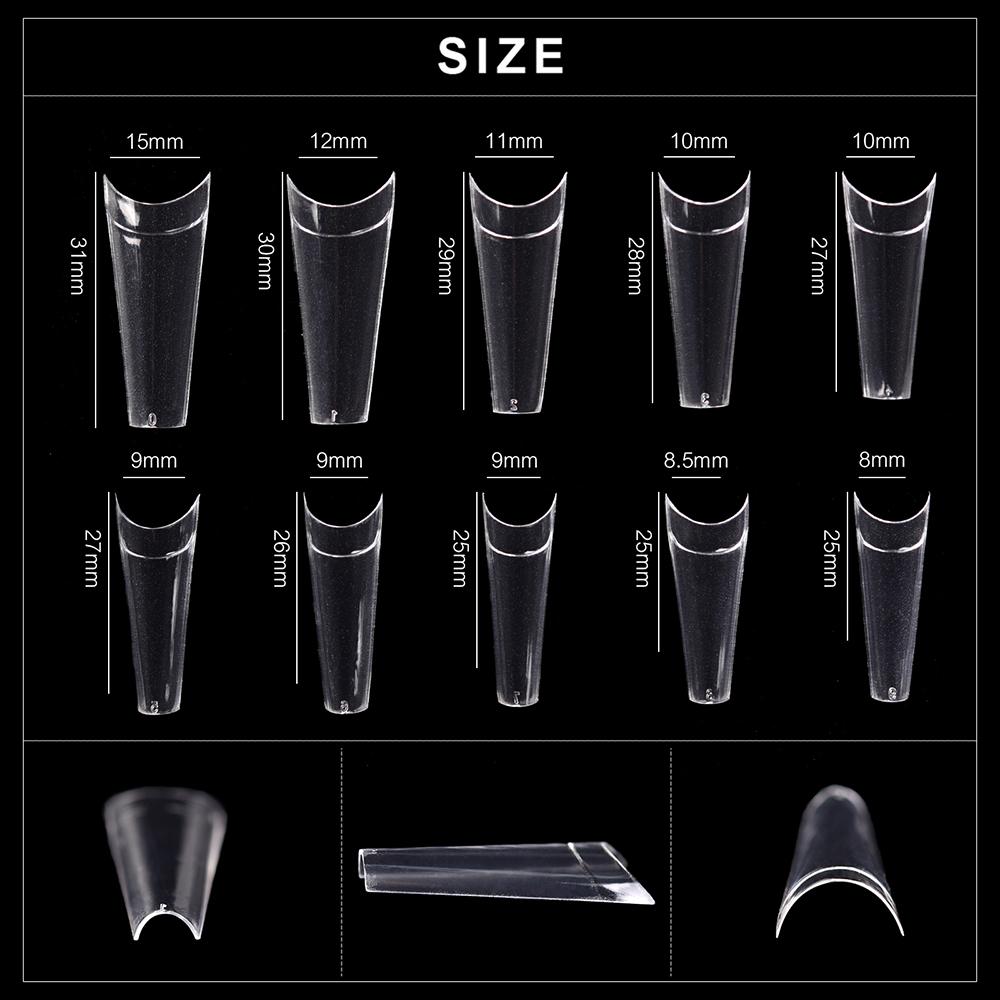 kads 500pcs Traceless Shallow Cover False Nail Tips White Nature Clear 10 Sizes Nail Art No-Crease Fake Nails Manicure Tools