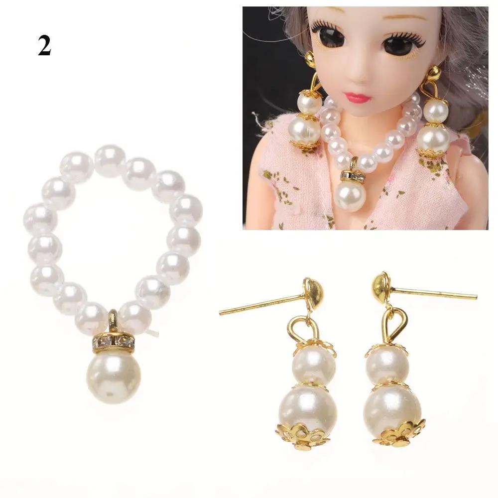 Fashion Mini Pearl Jewelry Necklace Earrings For BJD Dolls Bracelet For 1/6 Doll Clothes Accessories Decoration Kids Diy Toys