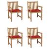 Exclusive House - Garden Chairs Set of 4 and Cushions Red Solid Teak Wood
