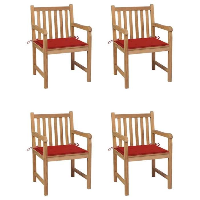 Exclusive House - Garden Chairs Set of 4 and Cushions Red Solid Teak Wood