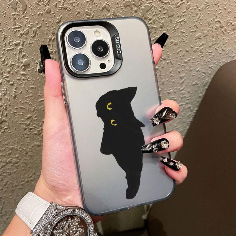 INS Cartoon Black Cat Laser Phone Case For iPhone 17 Pro Max 16 15 14 Pro Max Plus 13 Mini 12 11 Pro Max Shockproof Back Covers