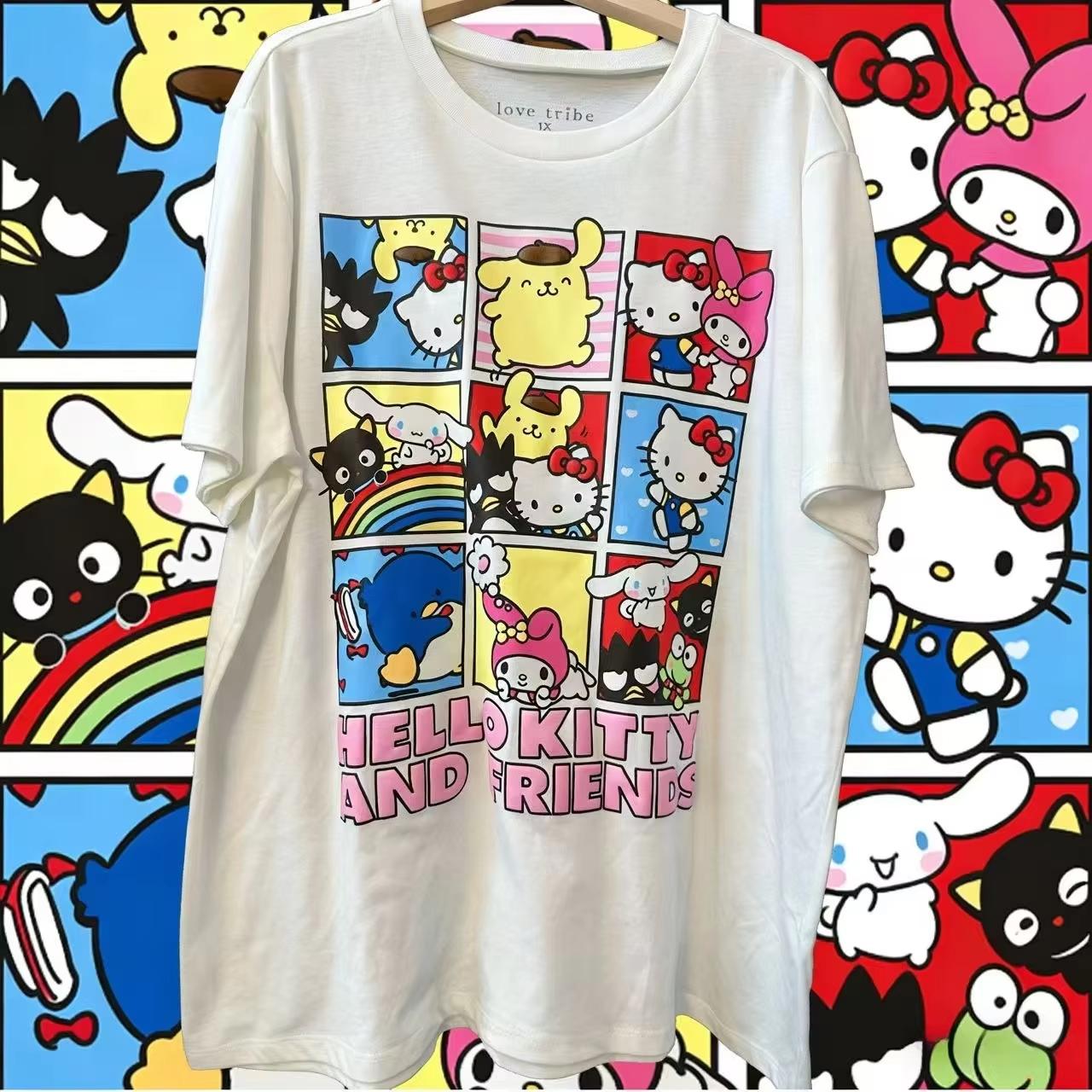 

2026 новая футболка Hello Kitty из мягкого хлопка с коротким рукавом и круглым вырезом, милый принт, легкий летний топ для женщин, повседневная одежда S