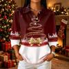 Women's Casual Christmas Print Button Front 3/4 Sleeve Collar Top