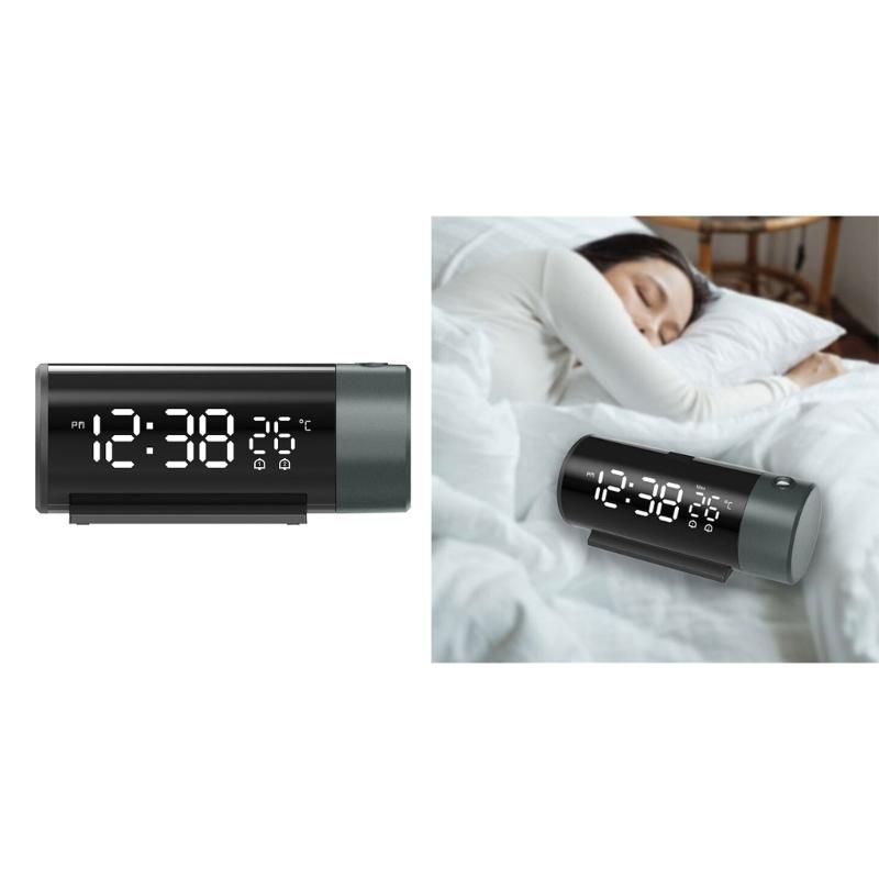 Compact USB Projection Alarm Clock with Double Alarms and Temperature Display with 180° Projectors on Celing Walls