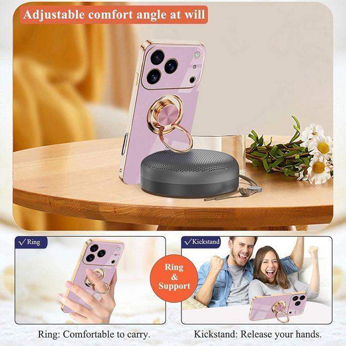 Coque de protection - BOOLING - iPhone 17 Pro - Silicone souple - Violet - Anneau rotatif