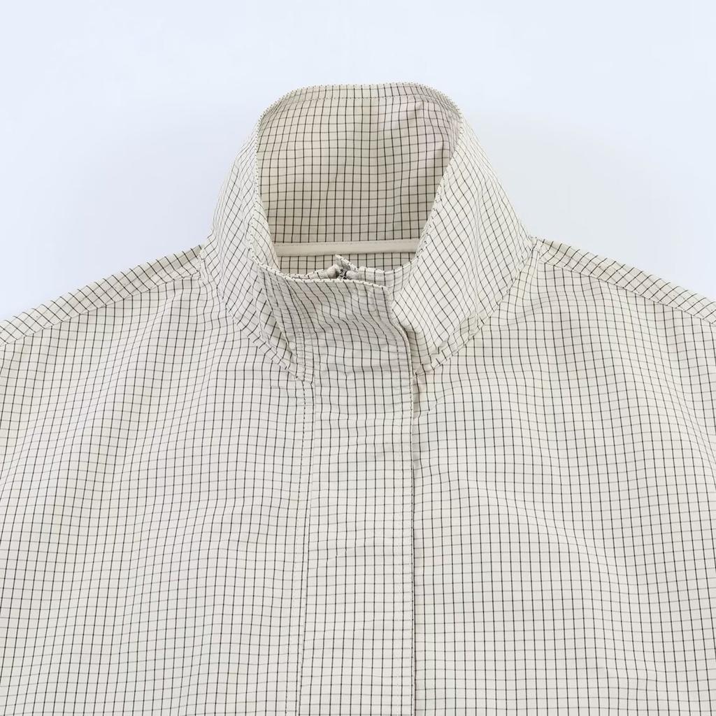 2026 Spring New Product European and American Cross-border Women's Clothing Street Fashion Stand-up Collar Plaid Nylon Jacket W021 83003