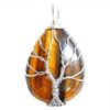 Tree of Life Drop Pendant In Tiger Eye Brown Silver Wrap + Chain 3,5cm