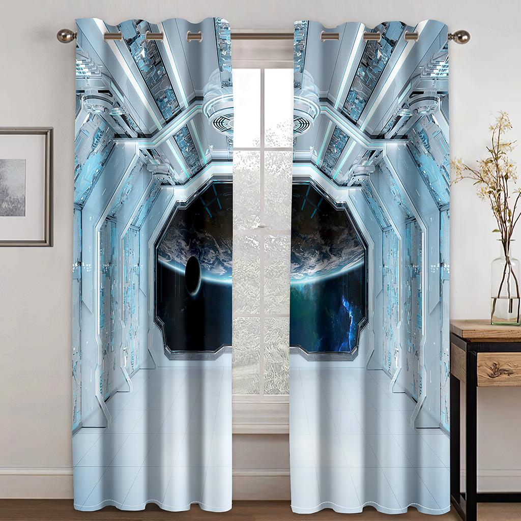 Universe Space Capsule Spaceship Astronaut Technology Thin Window Curtains for Living Room Bedroom Decor 2 Pieces Free Shipping