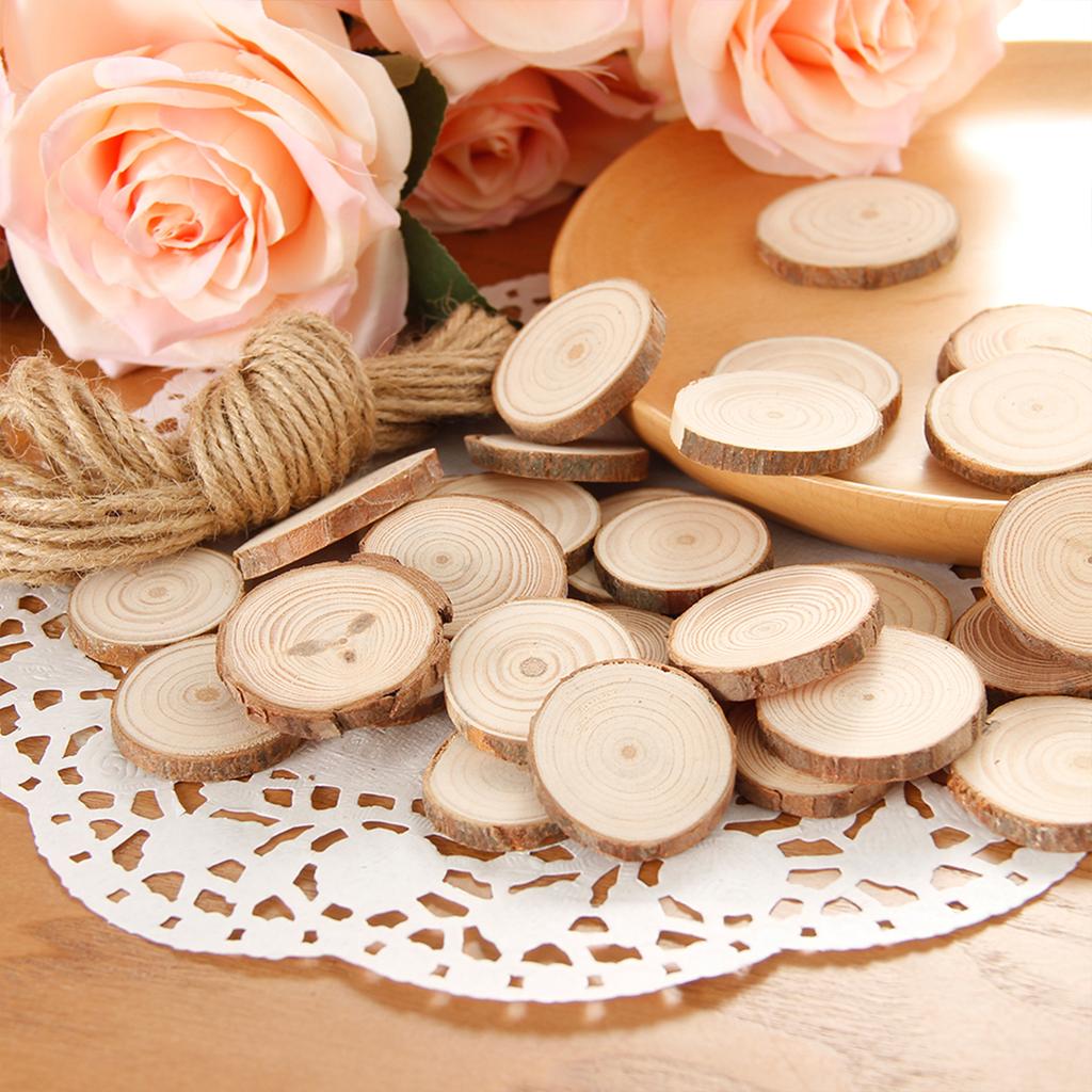 30/60Pcs Wood Slices With Tree Bark Natural Pine Round Unfinished Wood Slices Painting DIY Crafts for Wedding Christmas Decor