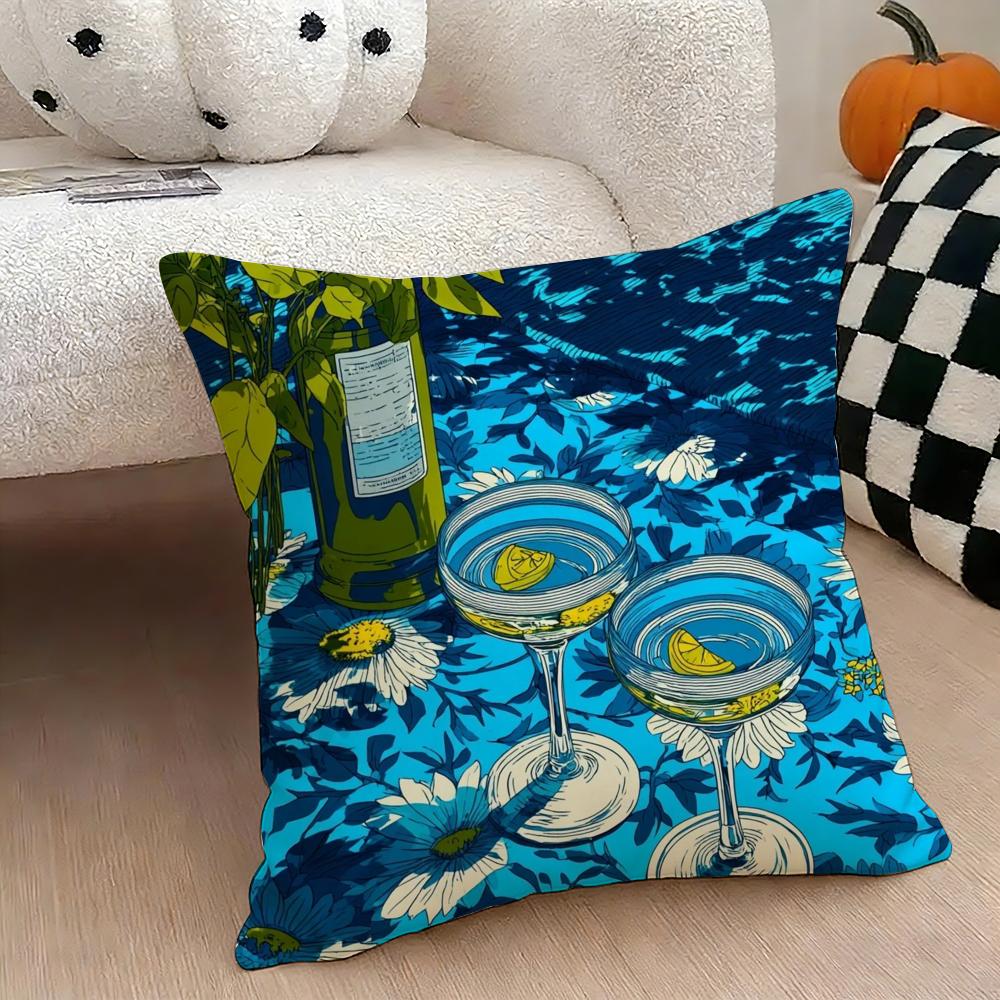 Cocktail glass print Cushion Cover Natural Linen Double Sided Print Throw Pillow Case for Sofa Couch Home Decor