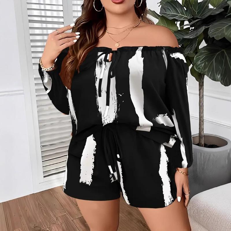 Sommer Einzeiler Kragen Übergröße Top Shorts Lässiger Modeanzug